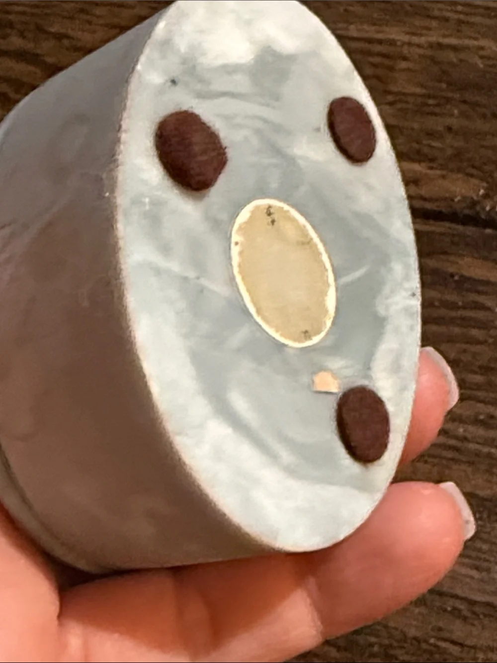 Blue Oval Soapstone Trinket Box White Nautical Scene in Relief Signed R Nemith